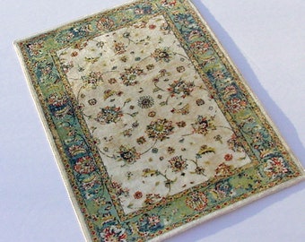 Dusty Rose w// Blue Green Accents Weave Pattern Dollhouse Miniature Rug Pink