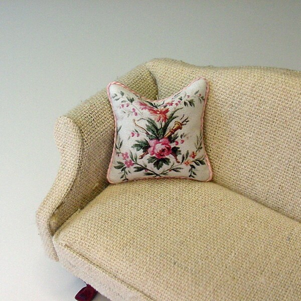 Dollhouse Miniature Pillow French Needlework Reproduction Floral 1:12 Scale Cushion for Dolls