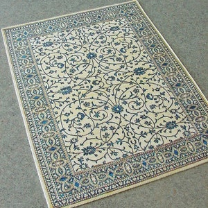 Dollhouse Miniature Rug * 1:12 Scale Ivory with Blue Accents