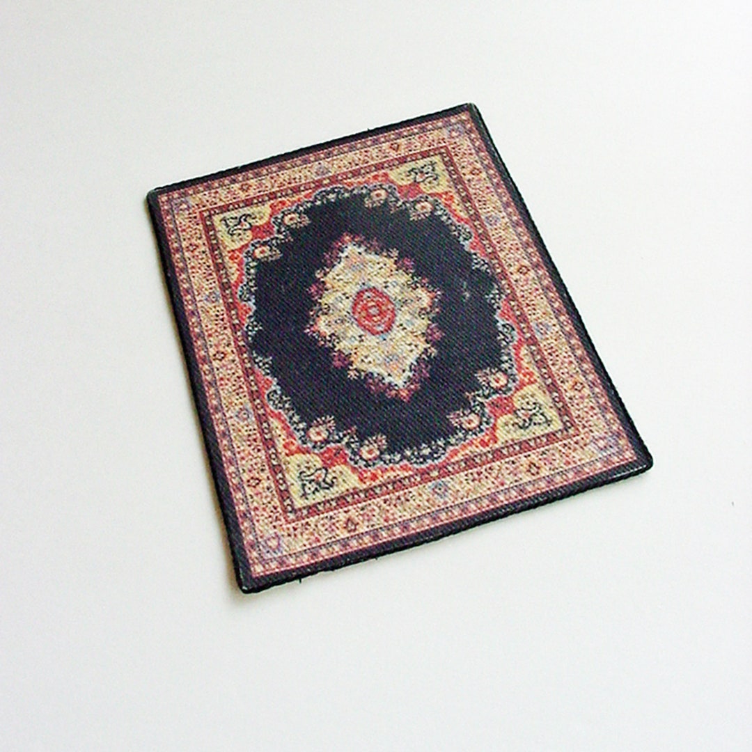 1:24 Half Scale Rug Victorian Navy Blue, Red, Tan Area Carpet 3 X 4