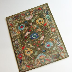 Dollhouse Rug miniature Carpet Olive Green Tribal Design  Velvet 1:12 Scale Artisan Made