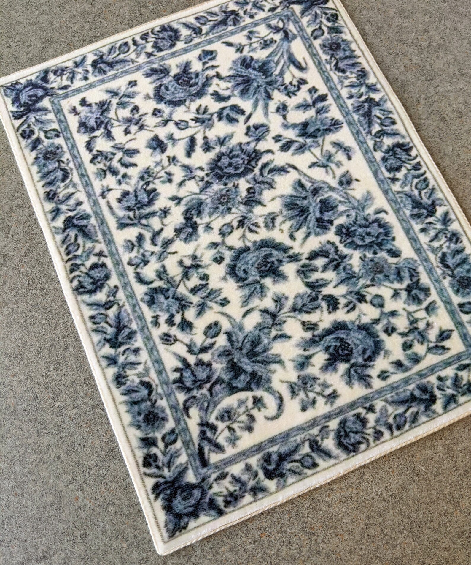Miniature Velvet Rug Delft Blue Roses Dollhouse Area Carpet Etsy