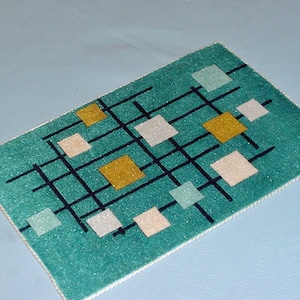 Dollhouse Miniature Rug Mid-Century Modern Eames MCM Carpet Teal Abstract Artisan