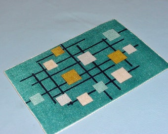 Dollhouse Miniature Rug Mid-Century Modern Eames MCM Carpet Teal Abstract Artisan