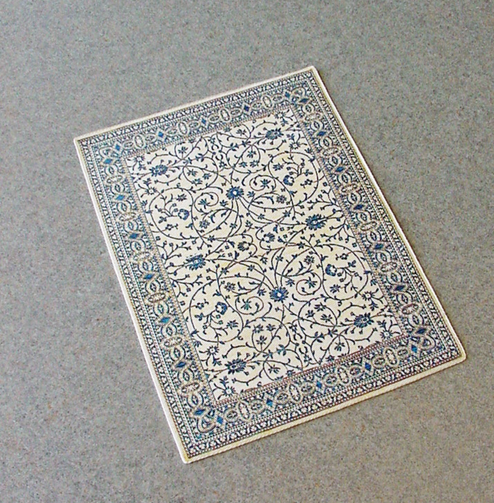 Miniature Rug Patterns Dollhouse Miniature Rug 1:12 Scale Ivory With Blue Accents - Etsy