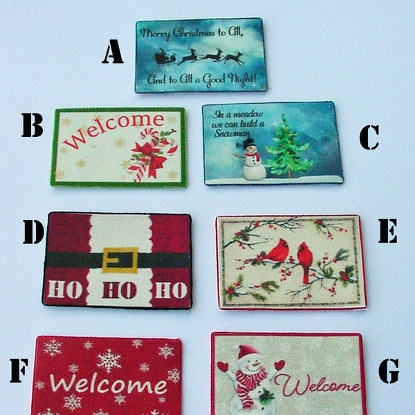 Dollhouse Door Mat Miniature Christmas Snowman Cardinals Santa Pointsettia HOHOHO Doormat