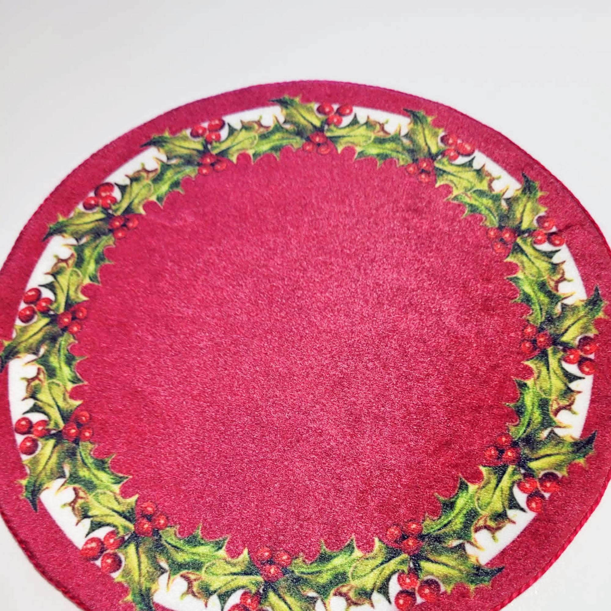Dollhouse Miniature Rug 1:12 Scale Round Christmas Red Holly Holiday ...