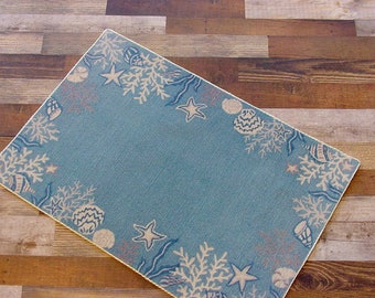 Dollhouse Miniature Rug Nautical Shells Coral Ocean Blue 1:12 Scale BEACH Shells Area Rug Artisan