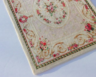 Dollhouse Pink Rug  1:12 1/6 Scale Miniature Velvet Carpet Dusty Pink Roses