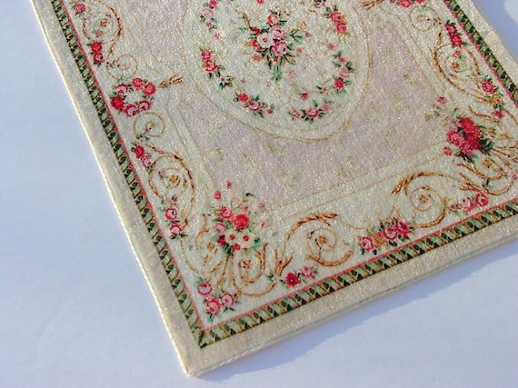 Dollhouse Pink Rug  1:12 1/6 Scale Miniature Velvet Carpet Dusty Pink Roses