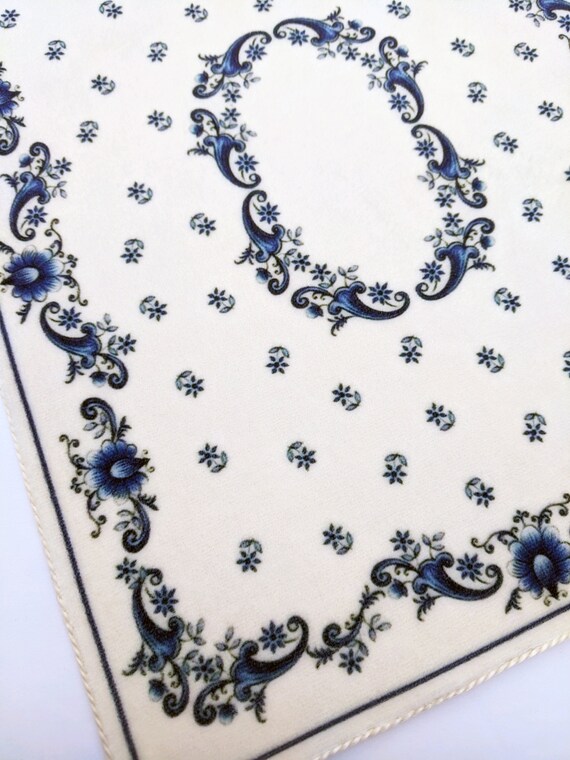 Dollhouse Miniature Rug Delft Blue Floral Blue Cream 1:12 Scale Carpet ...