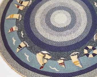 Dollhouse Miniature Rug Nautical Sailboat Regatta2 Ocean Blue 1:12 Scale BEACH Area Carpet