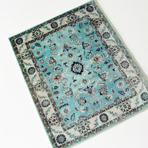 Dollhouse Rug miniature Carpet Ocean Blue Tan Oushak Turkish Style on Luxury Velvet 1:12 1 6 Scale
