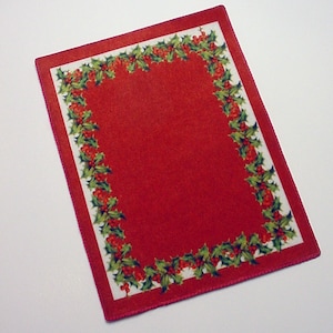Dollhouse Miniature Rug 1:12 Scale Christmas Red Holly Holiday Carpet Velvet Artsian 1/6 scale