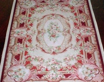 Dollhouse Miniature Aubusson Rug Rose Pink Elegant Plush Velvet 1:12 and 1/6 scale Large Extra Large Sizes
