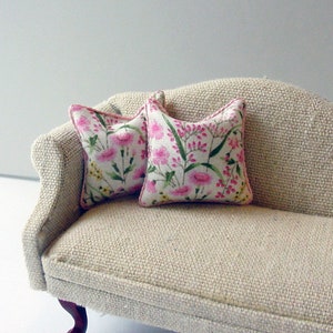 Dollhouse Miniature Pillow or Cushion 1:12 Scale Pink Wildflowers Print