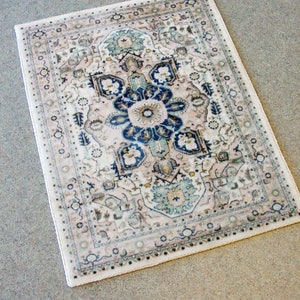 Dollhouse Miniature Rug * Blue and Gray Velvet Medallion Persian Area Carpet