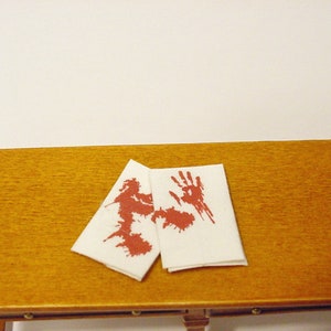 Dollhouse Tea Towels Halloween Bloody Handprint 1:12 scale Miniature Kitchen Accessories