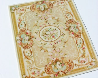 Miniature Dollhouse Velvet Rug * 1:12 Scale Green Floral Aubusson Carpet Artisan