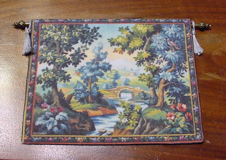 Dollhouse Miniature Picture Framed Art Painting The Stone Bridge 2/" x 3/"
