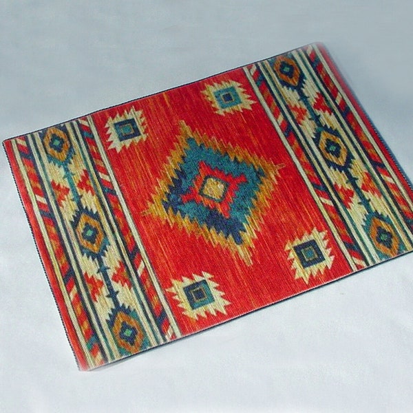 1:24 Dollhouse Rug Native American Red Medallion Half Scale Cabin Southwest Area Carpet 3 x 4"