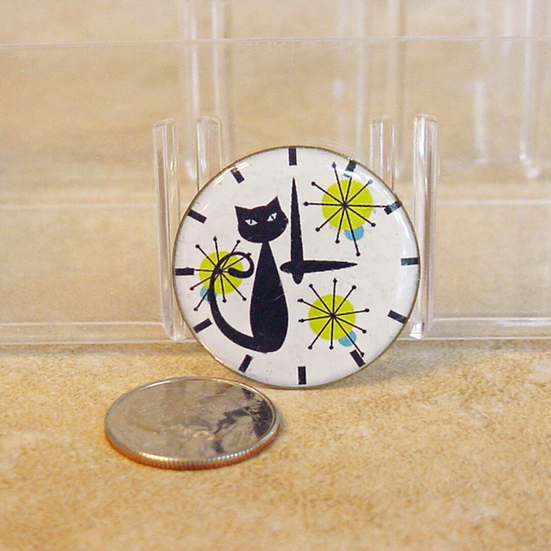 Dollhouse Clock Mid Century Modern Cat Miniature Wall Clock Dolls House