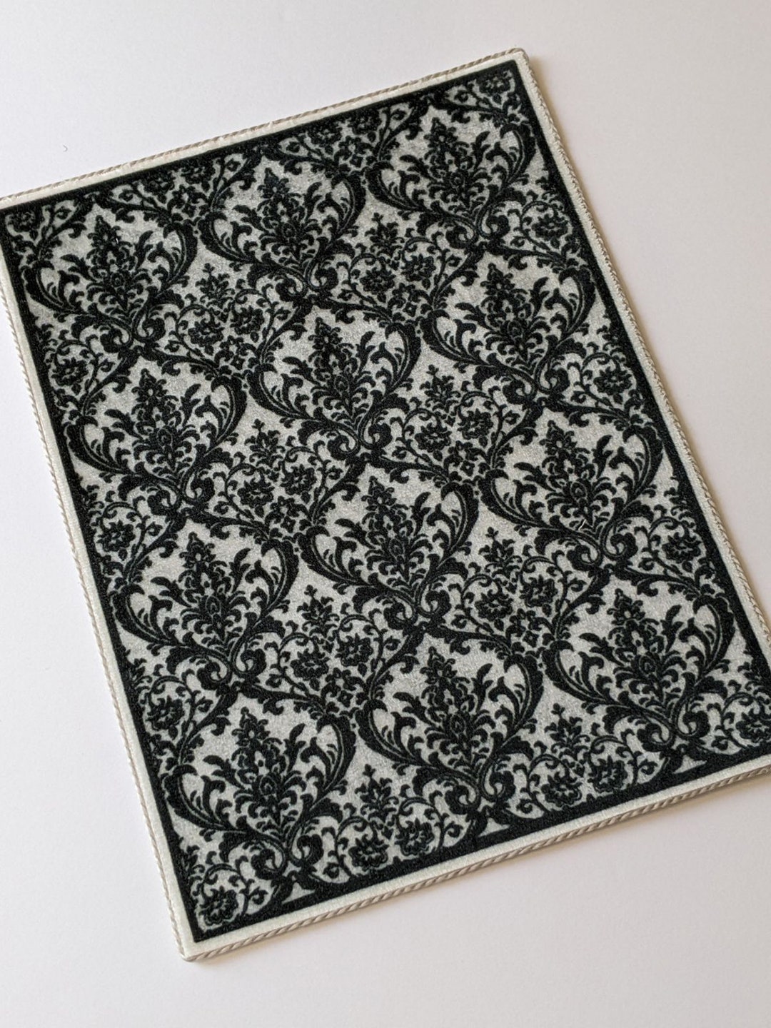 Miniature Rug Patterns Dollhouse Miniature Rug 1:12 Scale Velvet Gray Black Lace Damask ...