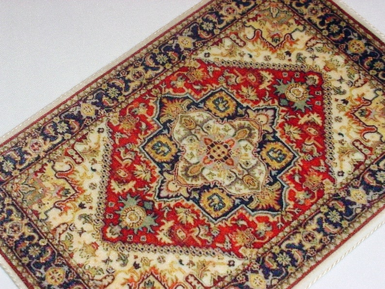 Dollhouse Rug Victorian Edwardian Tudor Rug Blue Red Gold Etsy
