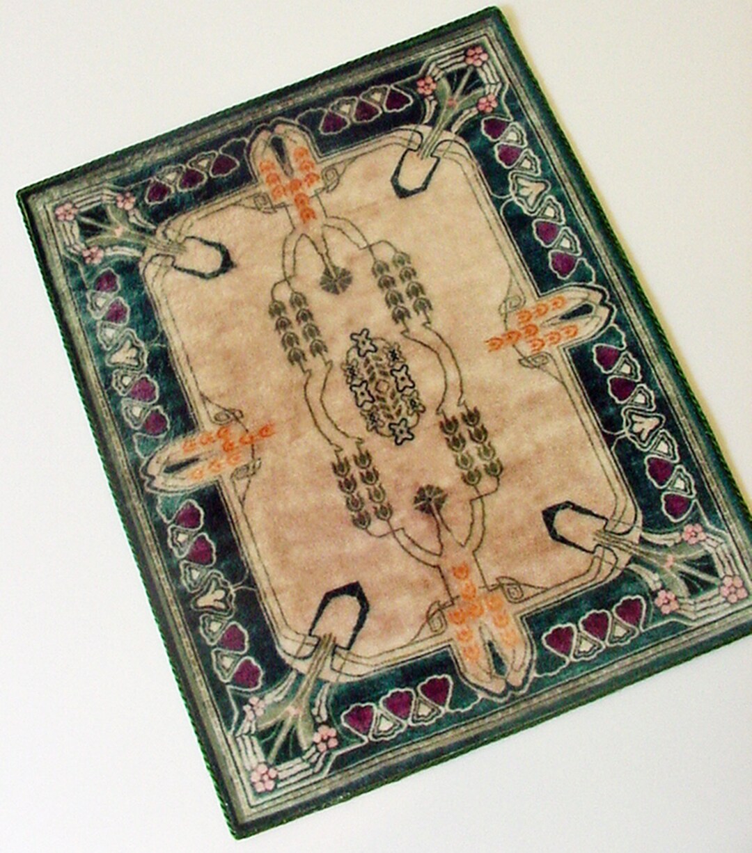 Dollhouse Miniature Rug 1:12 Scale Irish Art Nouveau Green Tan Area ...
