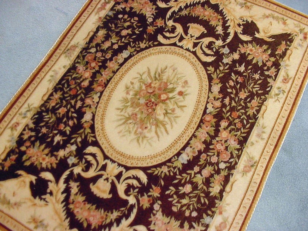 Dollhouse Aubusson Rug Miniature Area Rug 1:12 Scale Large Brown Velvet ...