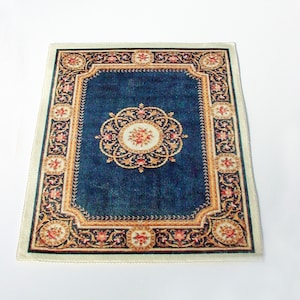 Dollhouse Miniature Rug  1:12 and 1/6 Scale Dolls Carpet Rug Navy Blue and Gold