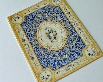 Dollhouse Aubusson Carpet Rug 1:12 Scale Velvet (fabric, not flocked paper)  Blue Gold Roses Artisan