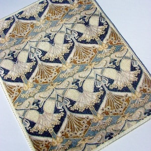 Dollhouse Miniature Rug Art Nouveau Plush Velvet 1:12 Royal Blue Teal Tan
