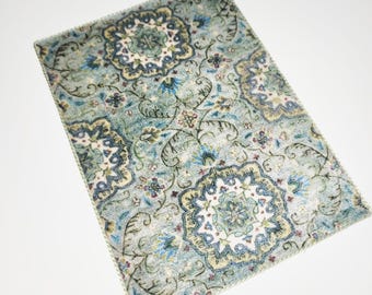 Dollhouse Rug Blue-Green Tribal Modern BoHo Medallion Area Miniature Carpet