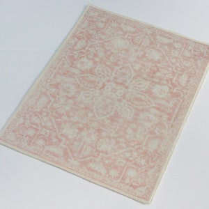 1:12 1/6 Scale Miniature Rug Dollhouse Carpet Shabby Pink Star Medallion Velvet