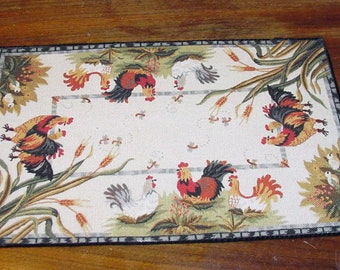 Dollhouse Miniature Rug Country French Chickens Roosters on Cream 1:12 Scale Dolls House Area Rug Artisan