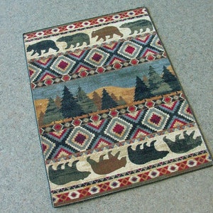 Dollhouse Cabin Rug * Rustic Masculine Decor Bears Forest 1:12 Scale Artisan