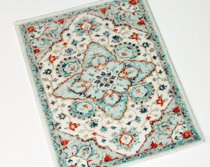 Cool Mini Rug Miniature Rug 1:12 1/6 Scale Pastel Persian Blue Star Medallion ...