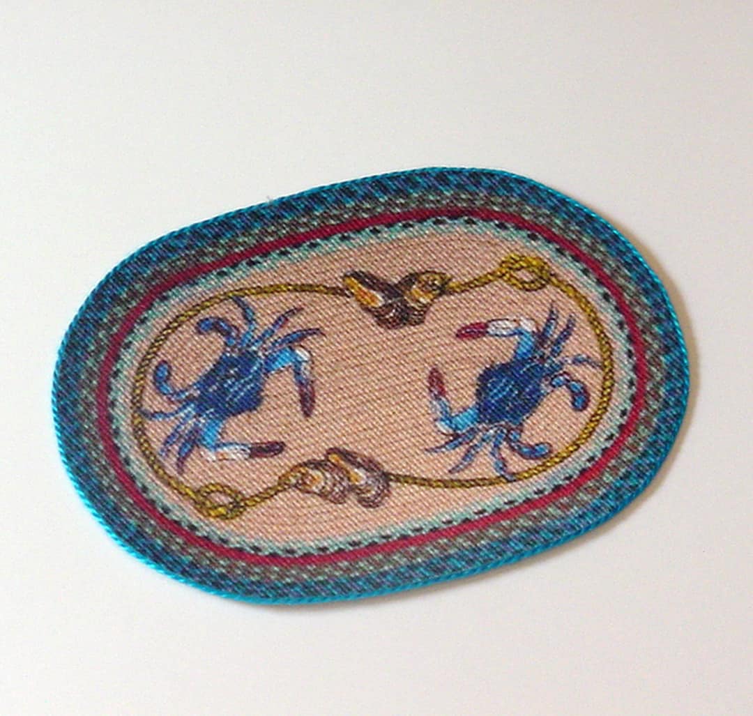 Dollhouse Nautical Rug 1:12 Scale Blue Crab Braided Coastal Ocean Beach ...