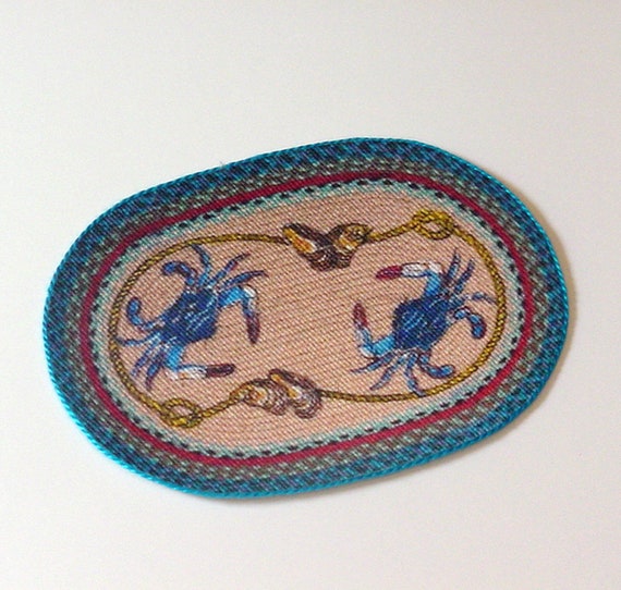 Dollhouse Nautical Rug 1:12 Scale Blue Crab Braided Coastal Ocean Beach House Decor Artisan
