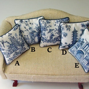Dollhouse Miniature Pillow Chinoiserie Cushion 1:12 Blue and White  Dolls house accent pillows