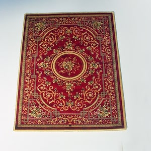 Dollhouse Rug 1:12 and 1/6 Scale Carpet Area Miniature Rug Plush VELVET Red and Gold