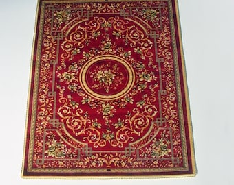 Dollhouse Rug 1:12 and 1/6 Scale Carpet Area Miniature Rug Plush VELVET Red and Gold