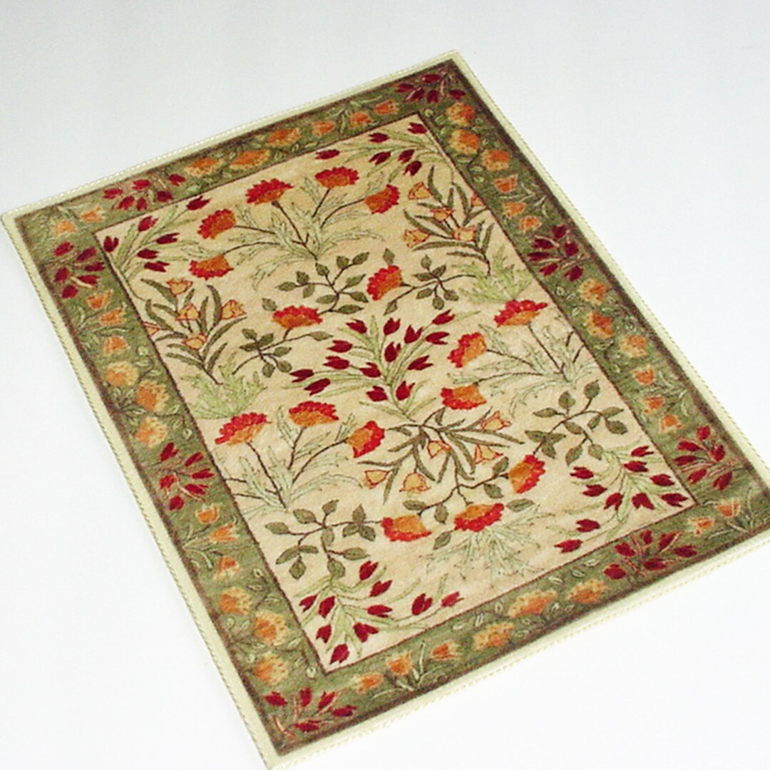 Hand Crafted Miniature Rugs Miniature Dollhouse Velvet Rug 1:12 Scale Green Arts Crafts Mission ...