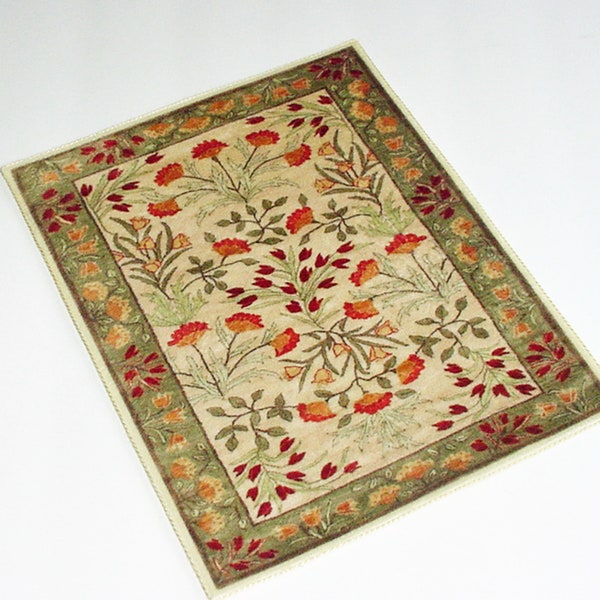 Miniature Dollhouse Velvet Rug 1:12 Scale Green Arts Crafts Mission Area Rug Carpet Artisan