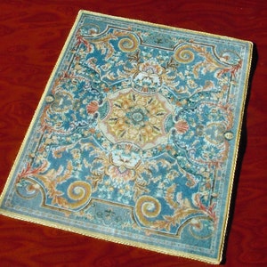 Miniature Dollhouse Rug * 1:12 Scale Aubusson Teal and Gold Area Carpet PLUSH Velvet