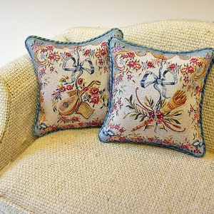 Dollhouse Miniature Pillow Reproduction Antique French Needlework 1:12 Scale Cushion for Dolls