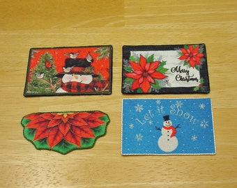 Dollhouse Door Mat Miniature Christmas Snowman Pointsettia Doormat