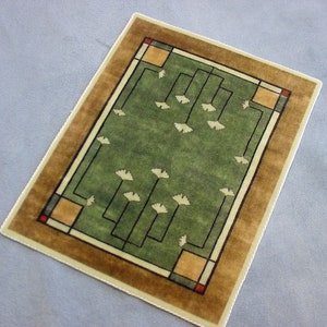 Miniature Rug Dollhouse Velvet 1:12 Scale Arts Crafts Mission Ginko Leaf Carpet Artisan