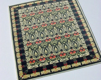 Dollhouse miniature Rug * 1:12 Scale Art Nouveau Black Green Vermilion Area Carpet